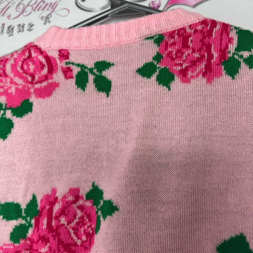 612 league sweater roses knit wool pink green luxe crew neck pull over flowers - Picture 6 of 11